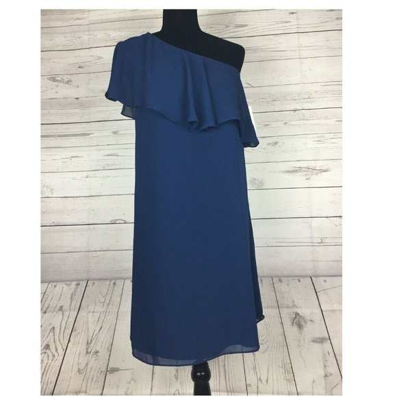CECE Women's Tunic Dress One Shoulder Navy Blue Size: 8 - Picture 7 of 8